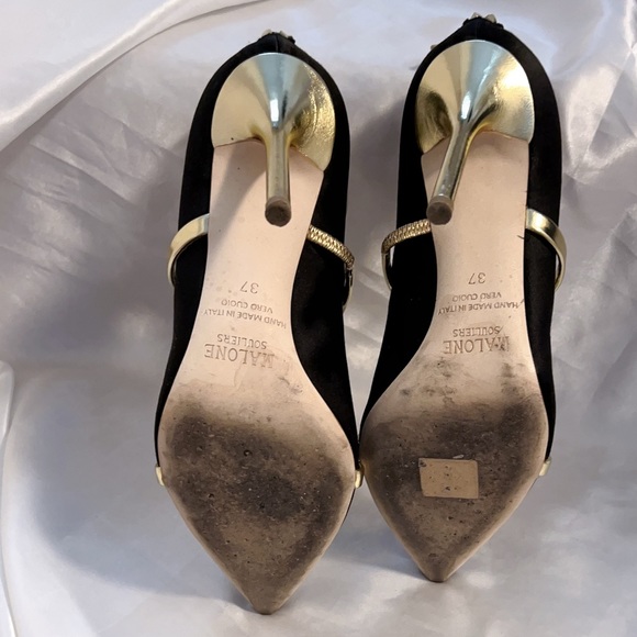 Malone Souliers Robyn 100 Black Satin Ankle Strap Pumps - Picture 13 of 15